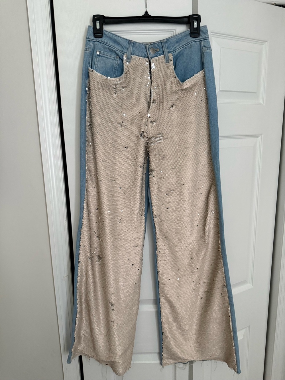 Pilcro size 26 Two-Tone Sequin Panel Flare Jeans